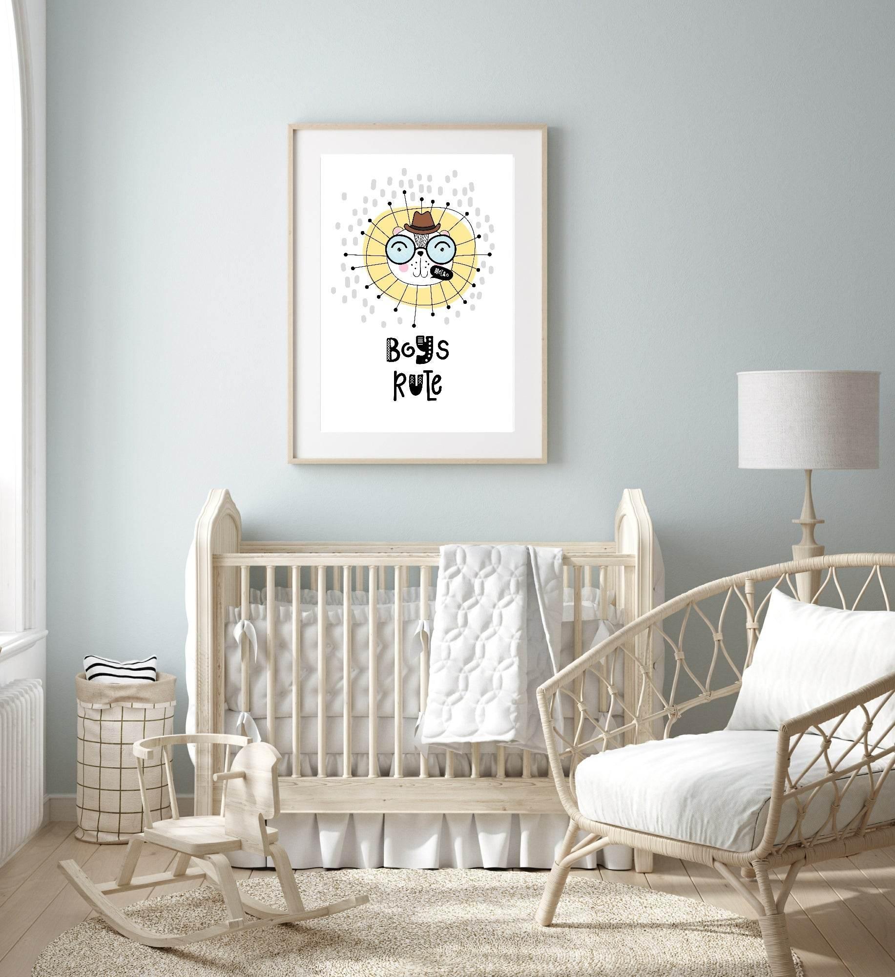 Boys Rule Lion Print | Scandinavian Inspired Kids Wall Art - Larosier Prints