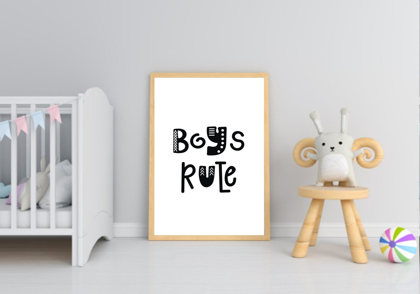 Boys Rule Print | Scandinavian Inspired Kids Wall Art Without Wreath