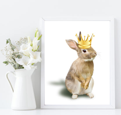 Bunny Rabbit With Gold Crown Print | Animal Wall Art