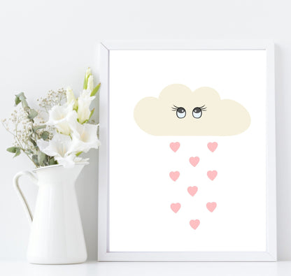 Character Clouds Print | Collection of Kids Wall Art Pink Love Hearts