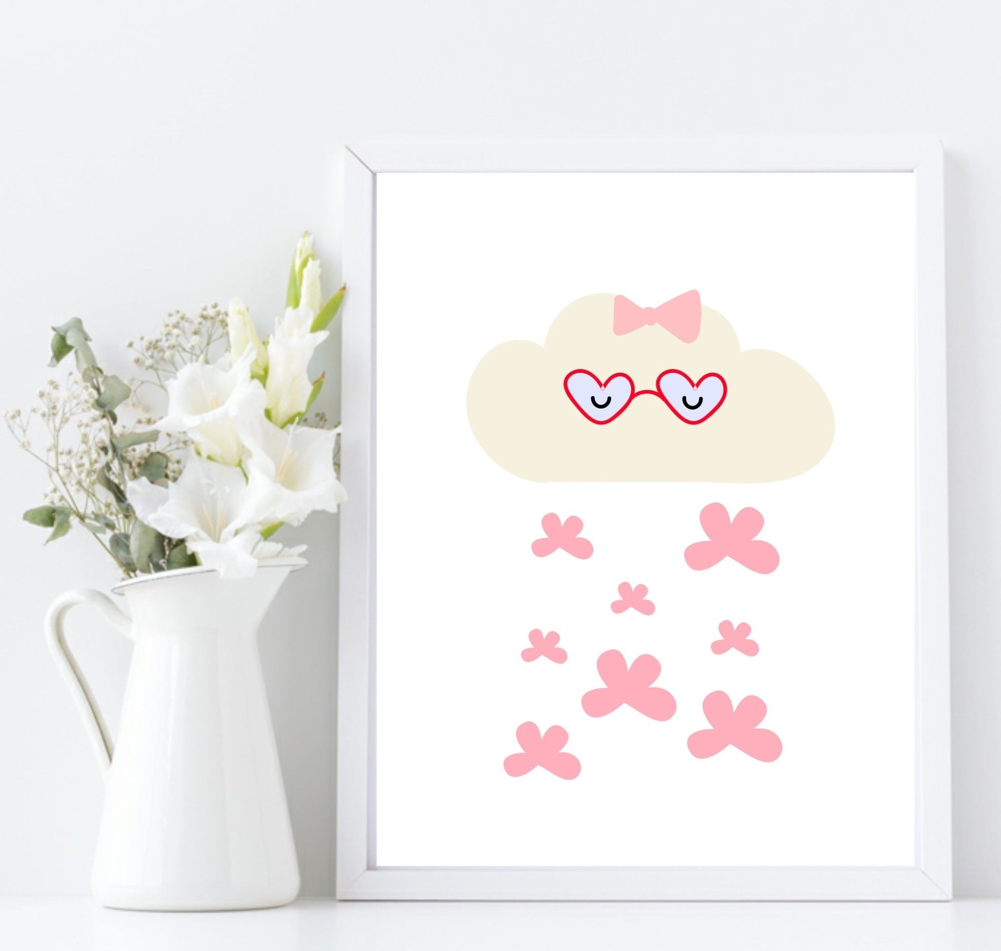 Character Clouds Print | Collection of Kids Wall Art Pink Bow Kisses