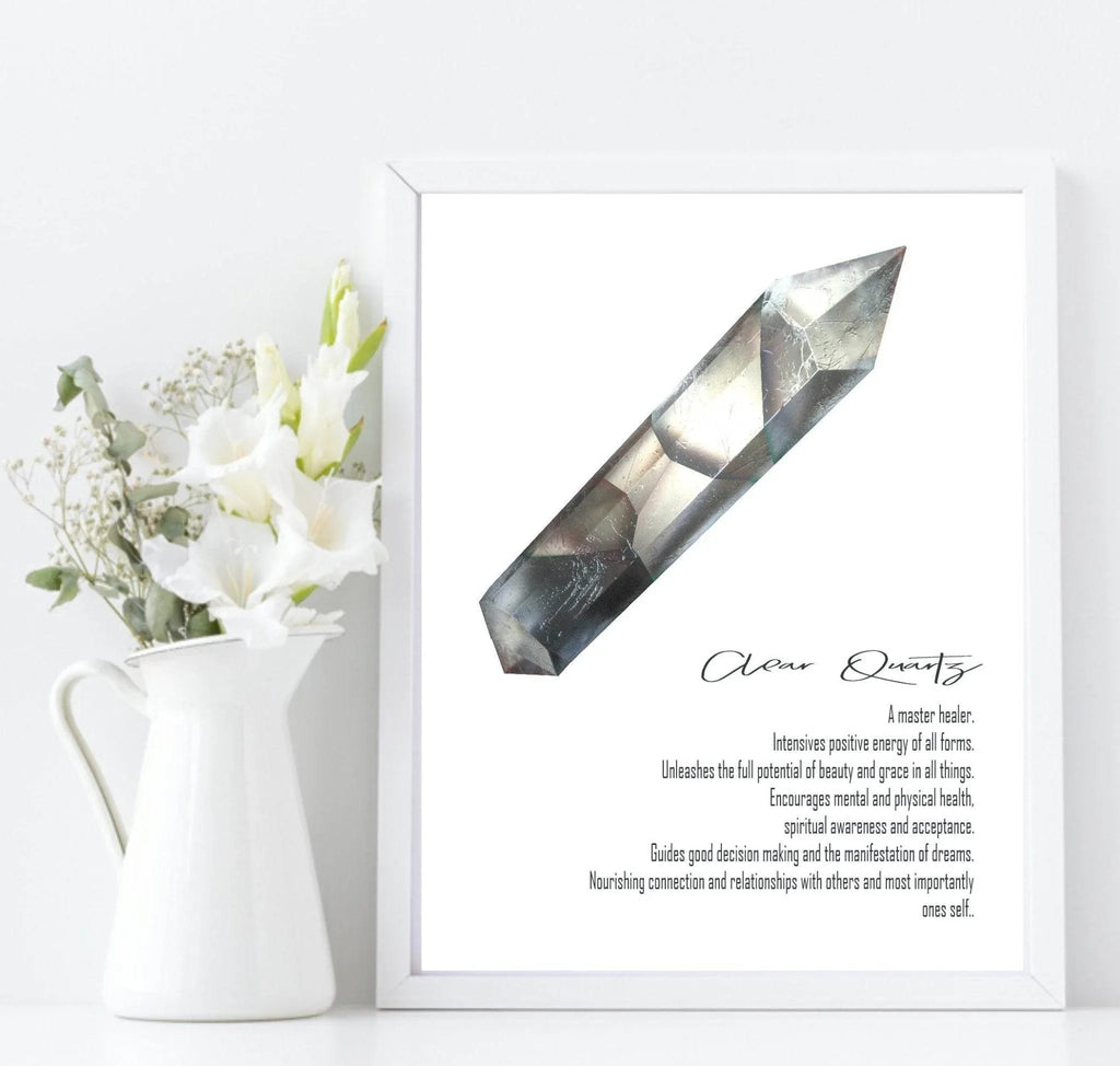 Clear Quartz Definition Print | Crystal gem Stone Wall Art | Light or Dark Background - Larosier Prints