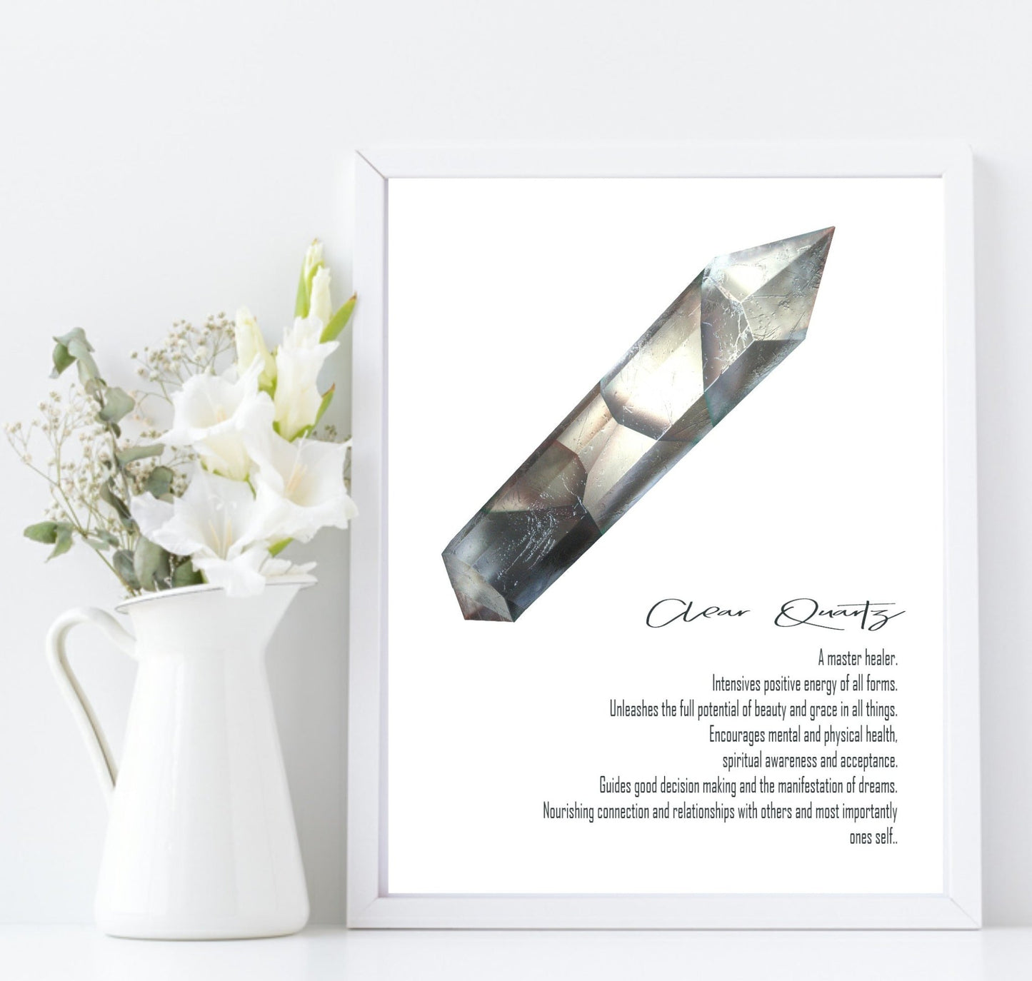 Clear Quartz Definition Print | Crystal gem Stone Wall Art | Light or Dark Background White Background