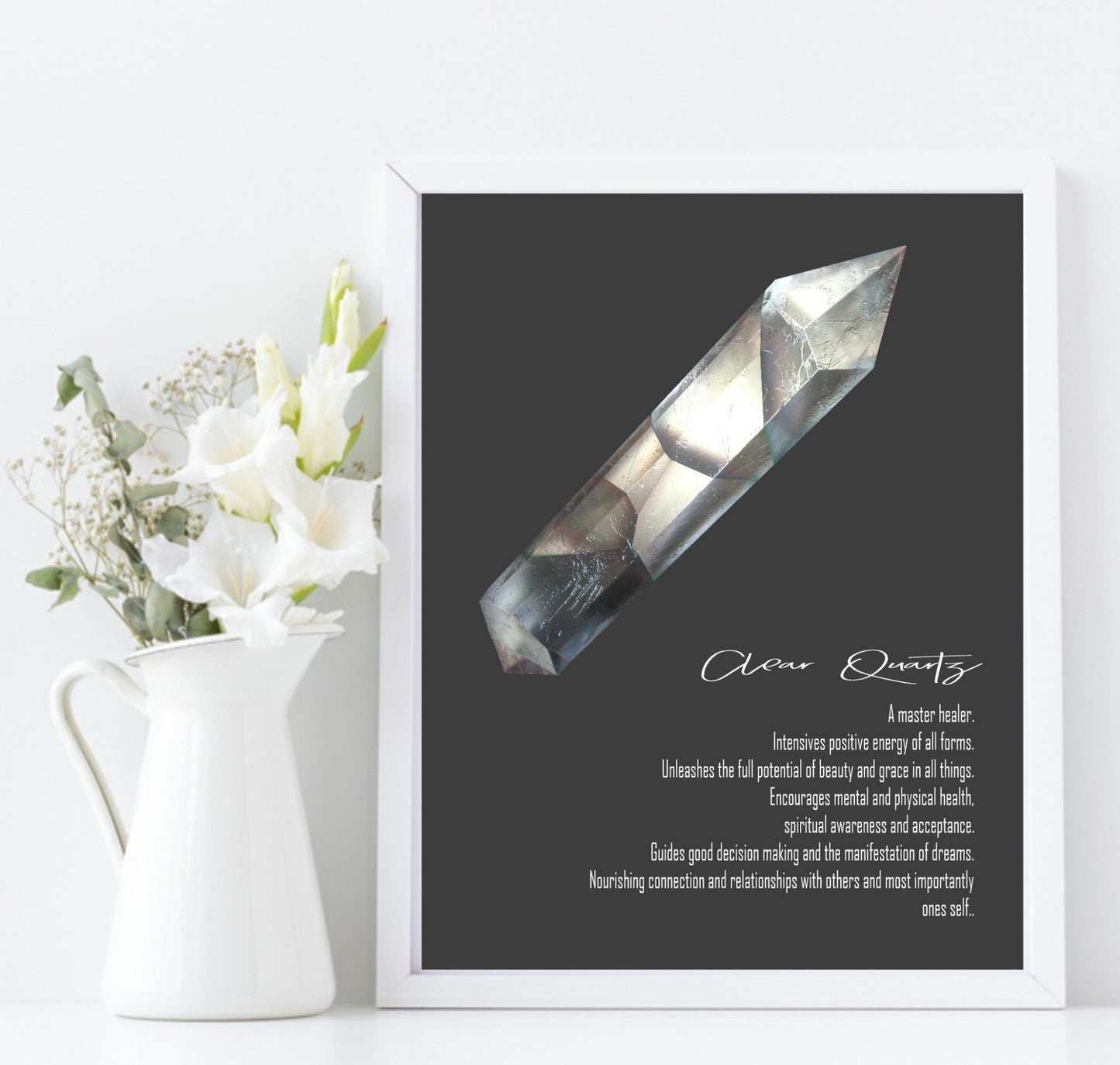 Clear Quartz Definition Print | Crystal gem Stone Wall Art | Light or Dark Background Black Background