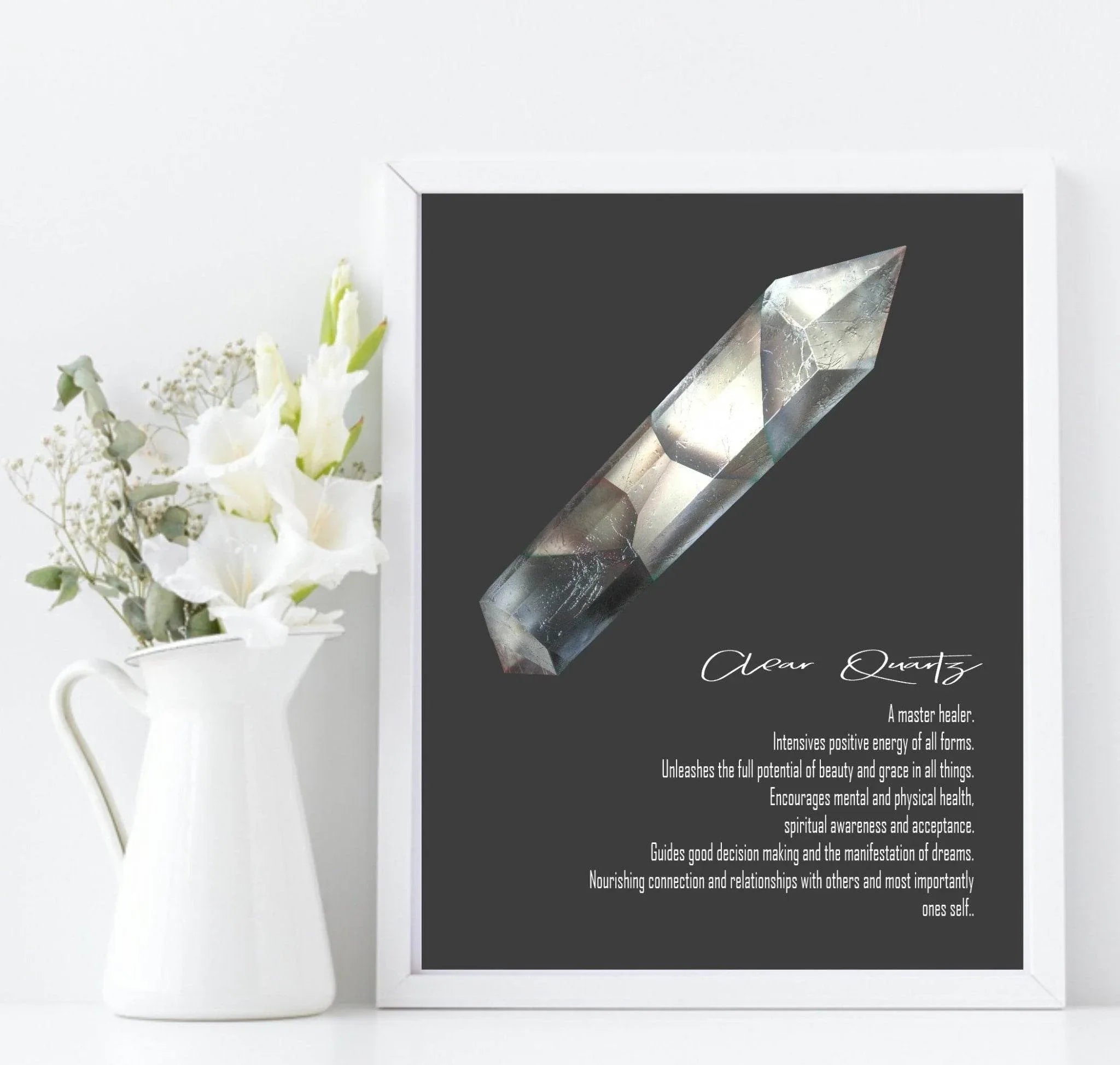 Clear Quartz Definition Print | Crystal gem Stone Wall Art | Light or Dark Background - Larosier Prints