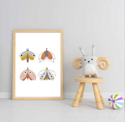 Collection Of Modern Kids Abstract Prints | Nursery Wall Art Quad Moths