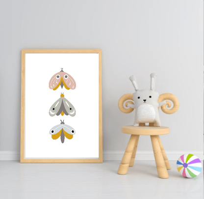 Collection Of Modern Kids Abstract Prints | Nursery Wall Art Triple Moths