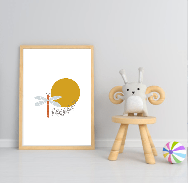 Collection Of Modern Kids Abstract Prints | Nursery Wall Art Dragon Fly Moon