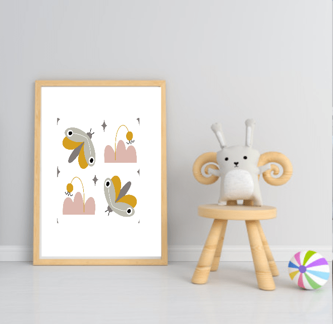 Collection Of Modern Kids Abstract Prints | Nursery Wall Art Moths & Flowers