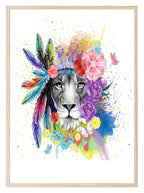 Colourful Lion Crown Print | Lioness Wall Art - Larosier Prints