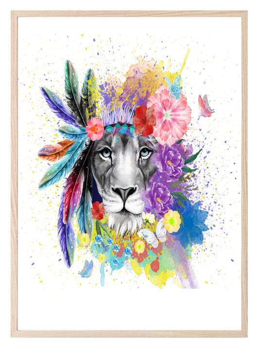 Colourful Lion Crown Print | Lioness Wall Art