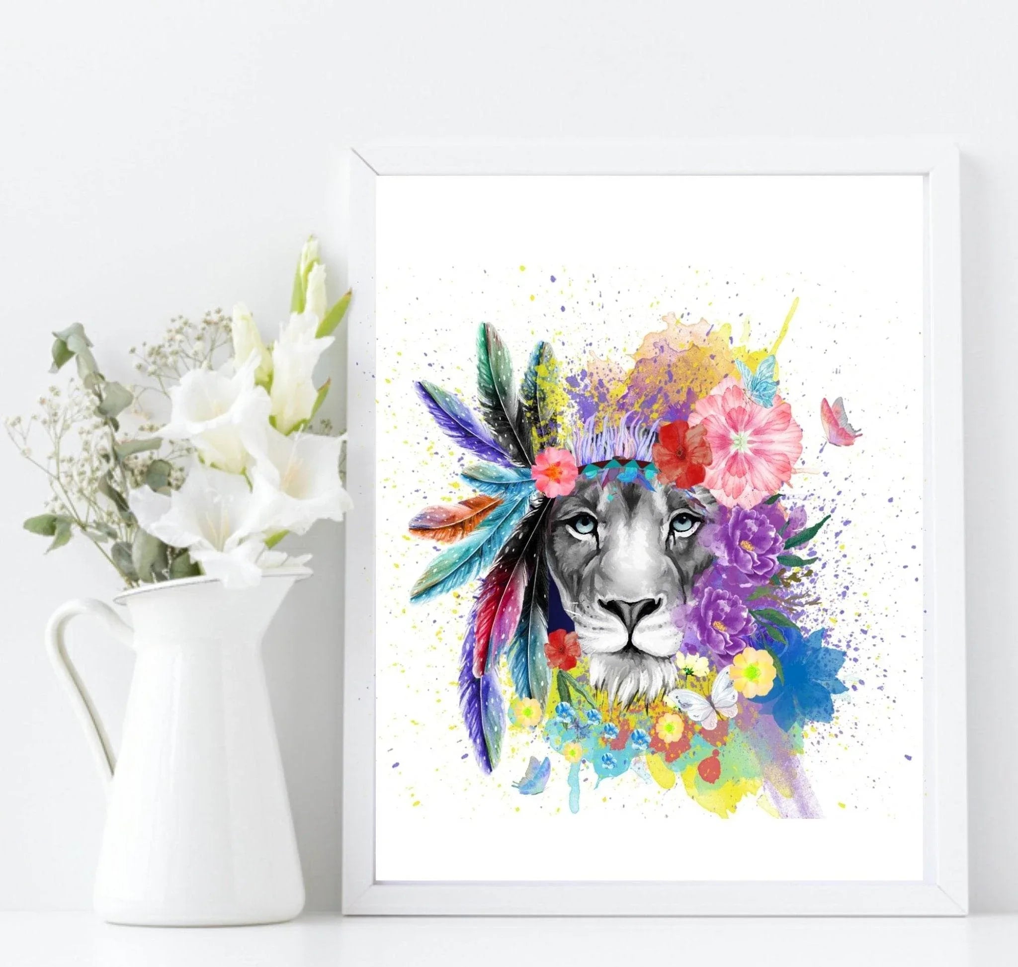 Colourful Lion Crown Print | Lioness Wall Art - Larosier Prints