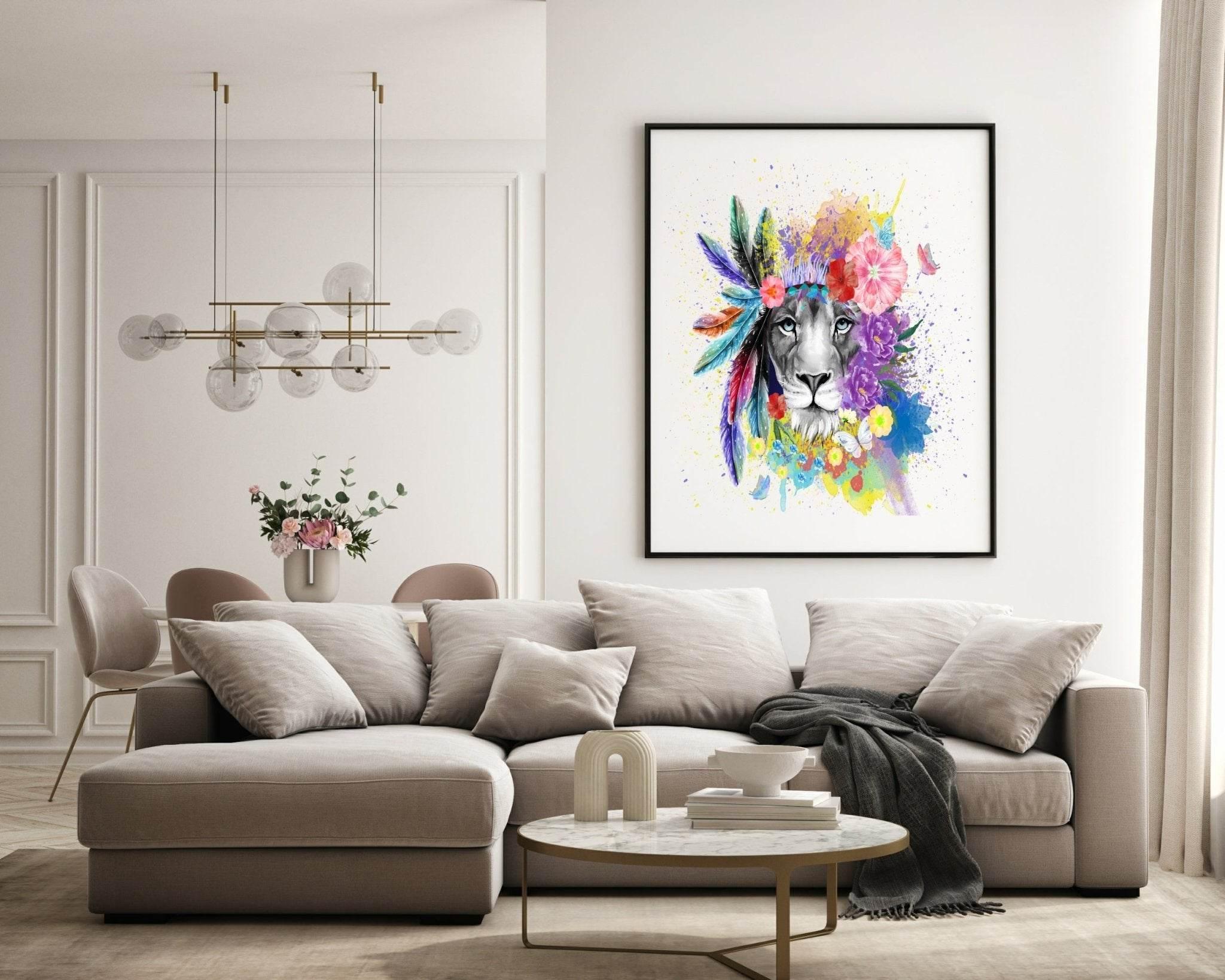 Colourful Lion Crown Print | Lioness Wall Art - Larosier Prints