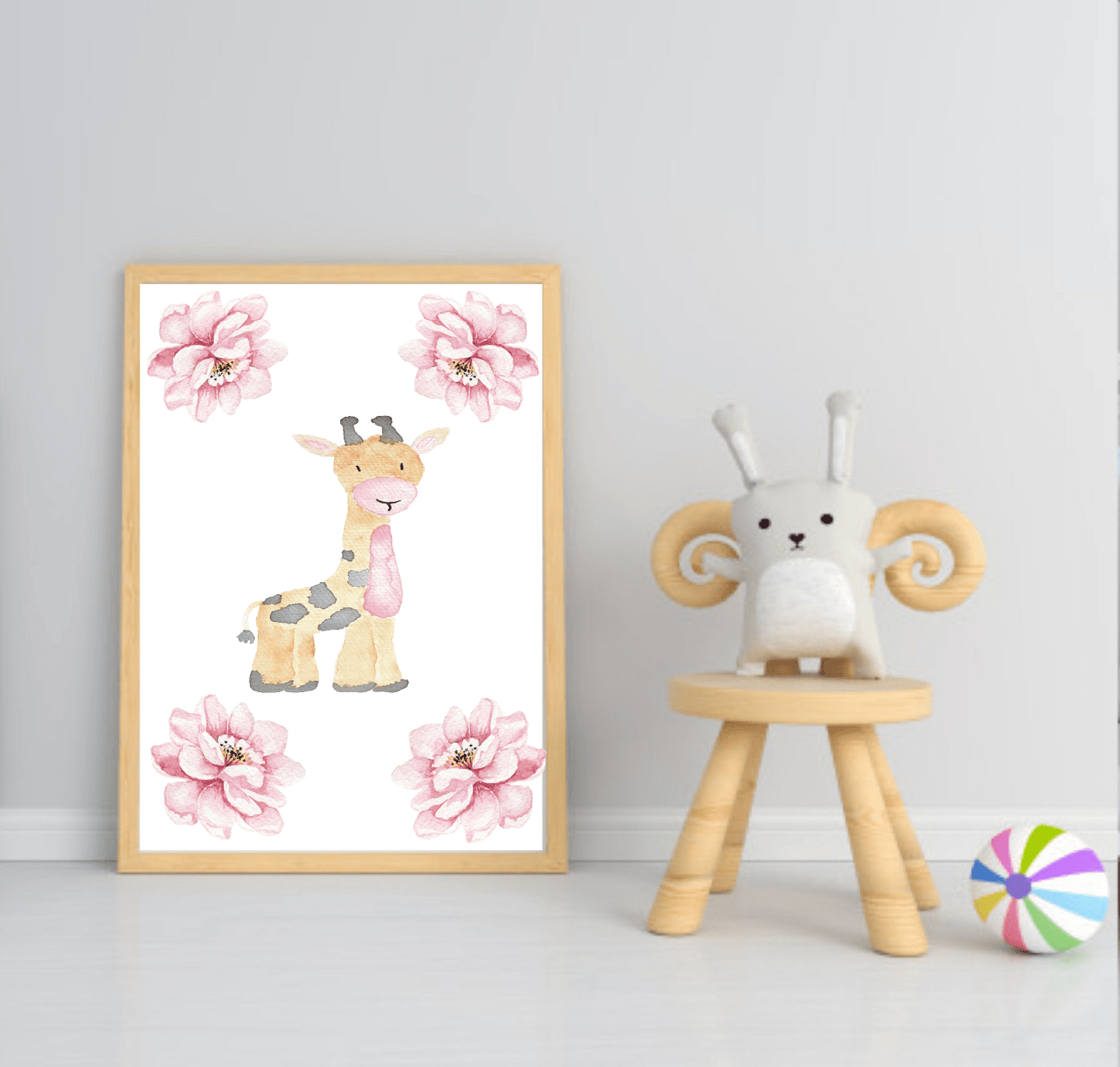 Cute Animals & Floral Print | Kids Wall Art Giraffe