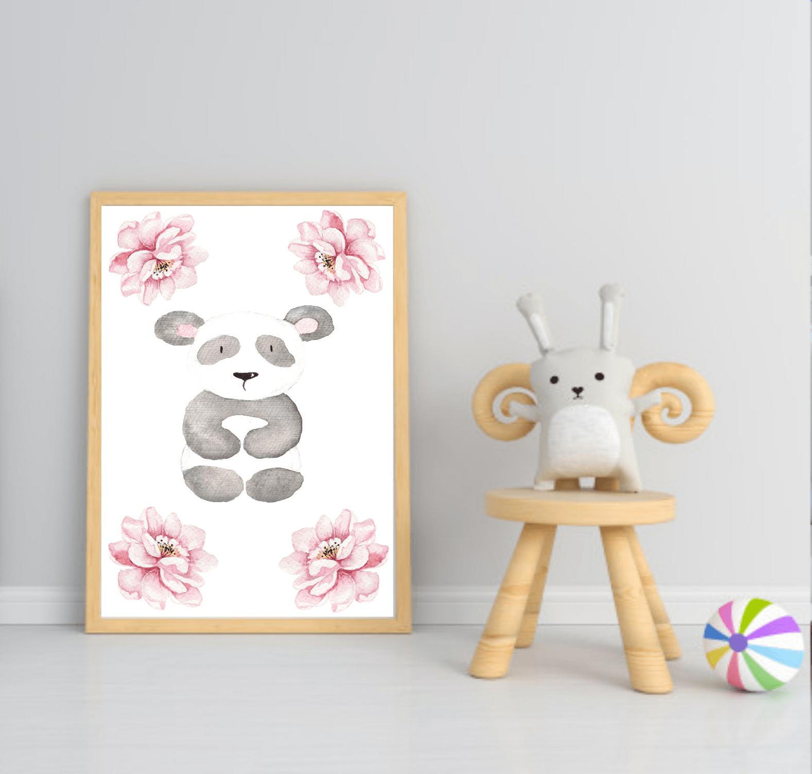 Cute Animals & Floral Print | Kids Wall Art Panda