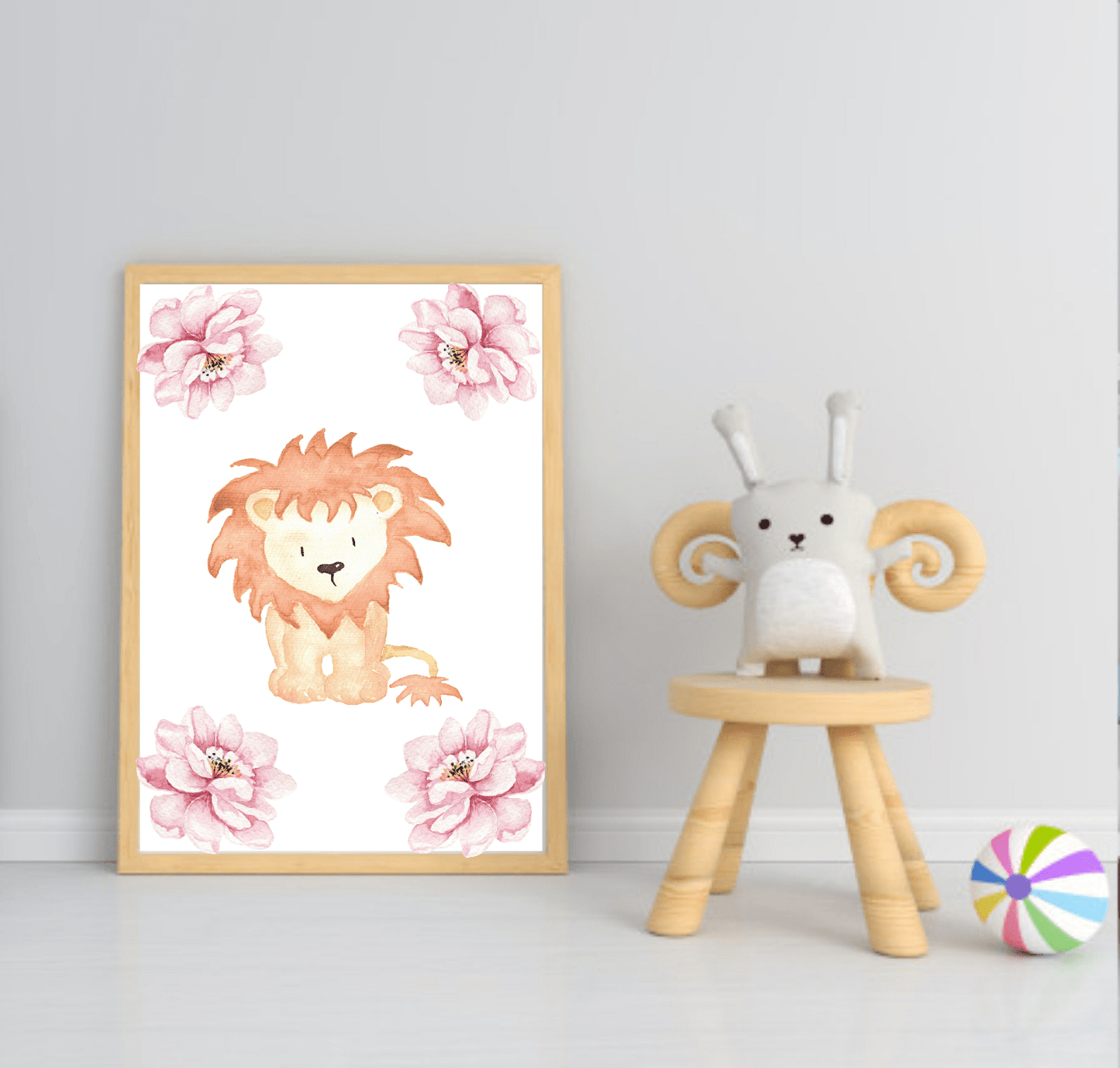 Cute Animals & Floral Print | Kids Wall Art Lion