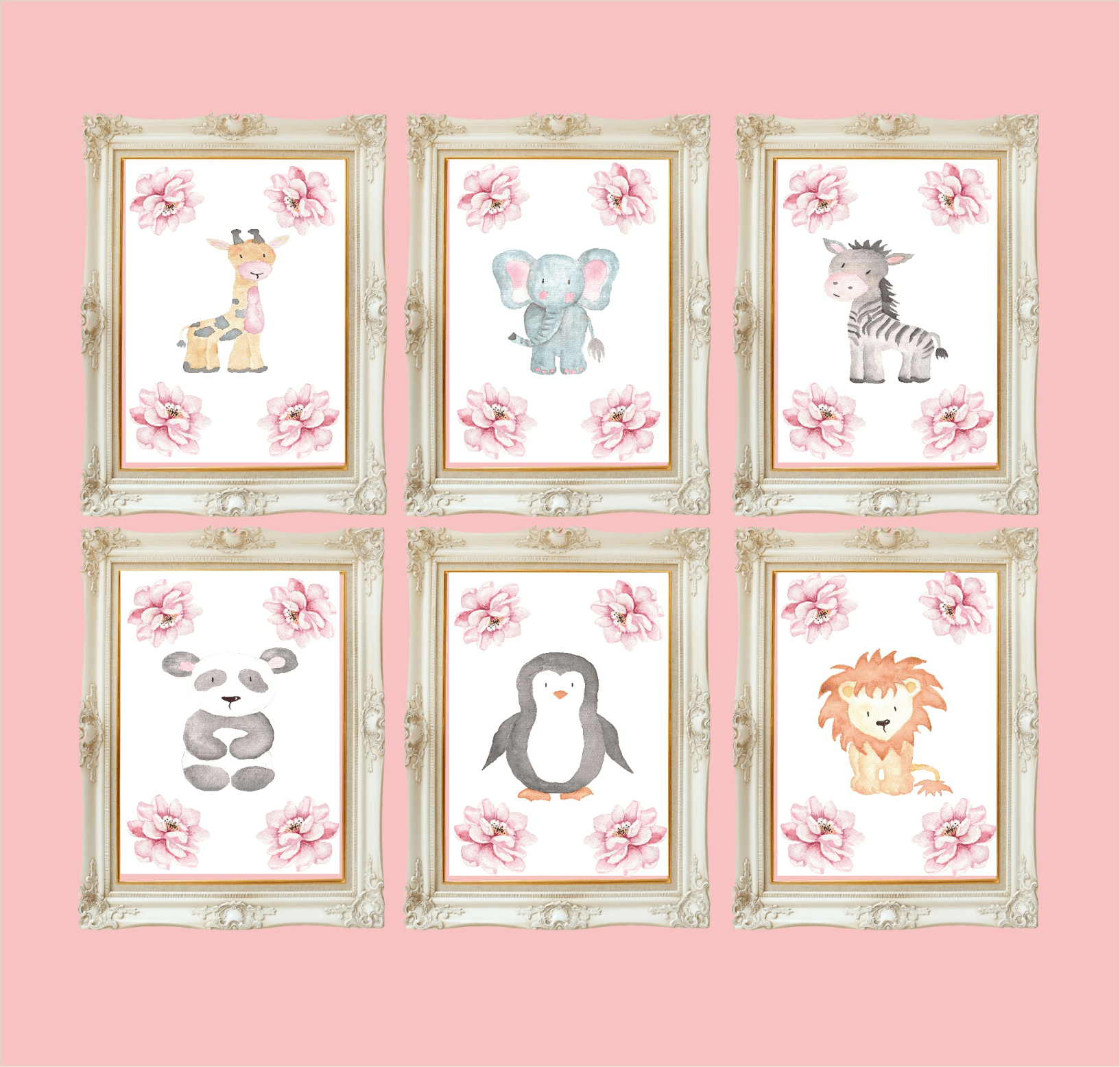 Cute Animals & Floral Print | Kids Wall Art