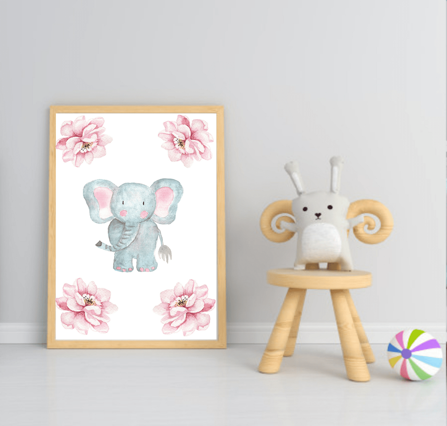 Cute Animals & Floral Print | Kids Wall Art Elephant