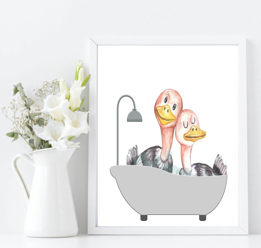 Cute Animals In the Bath Print | Duck, Elephant, Giraffe, Koala, Panda & Sloth - Larosier Prints