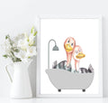 Cute Animals In the Bath Print | Duck, Elephant, Giraffe, Koala, Panda & Sloth - Larosier Prints