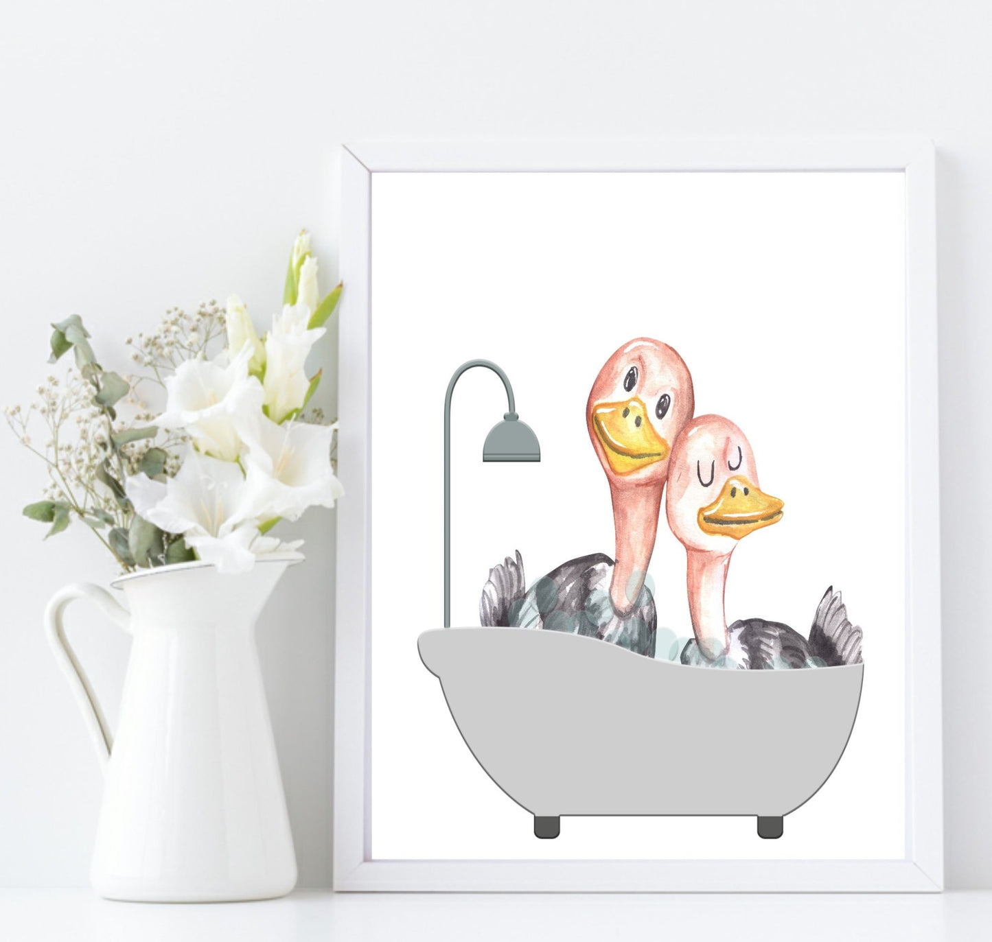 Cute Animals In the Bath Print | Duck, Elephant, Giraffe, Koala, Panda & Sloth Ducks