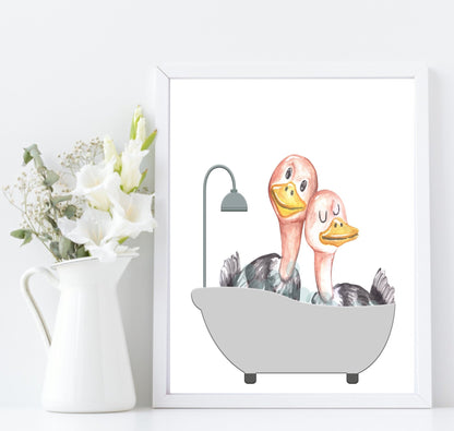 Cute Animals In the Bath Print | Duck, Elephant, Giraffe, Koala, Panda & Sloth Ducks