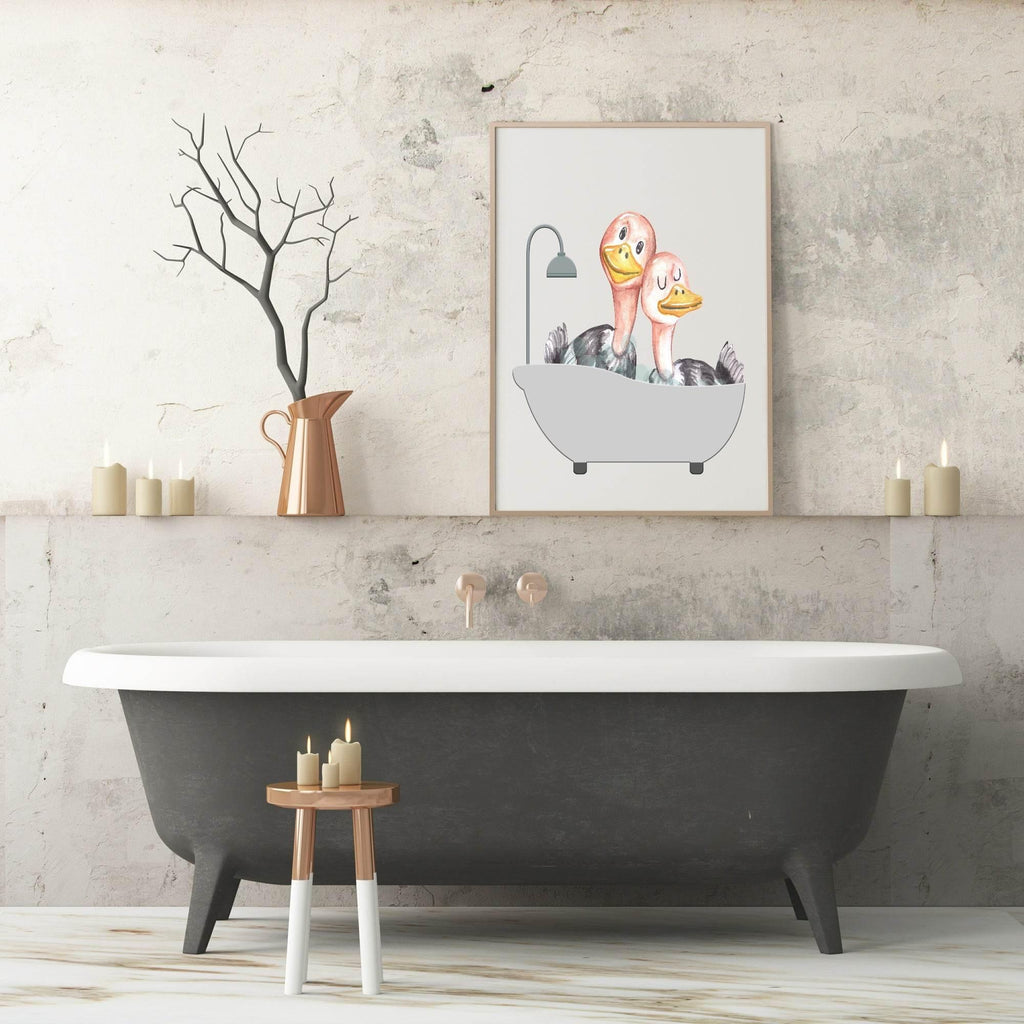Cute Animals In the Bath Print | Duck, Elephant, Giraffe, Koala, Panda & Sloth - Larosier Prints