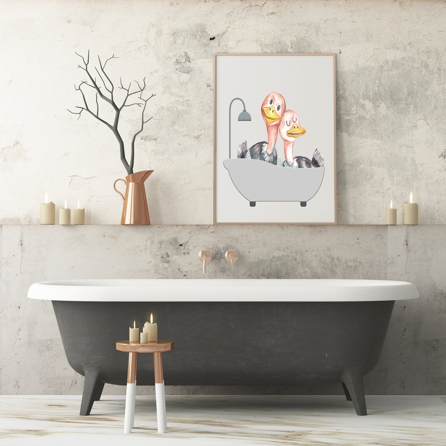 Cute Animals In the Bath Print | Duck, Elephant, Giraffe, Koala, Panda & Sloth