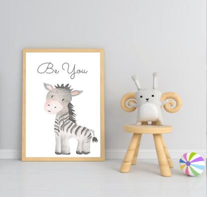 Cute Animals & Positive Quotes Prints in colour | Selection of Kids Wall Art Zebra Colourful