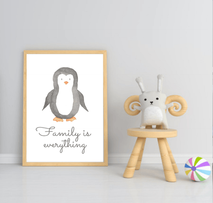 Cute Animals & Positive Quotes Prints in colour | Selection of Kids Wall Art Penguin Colourful