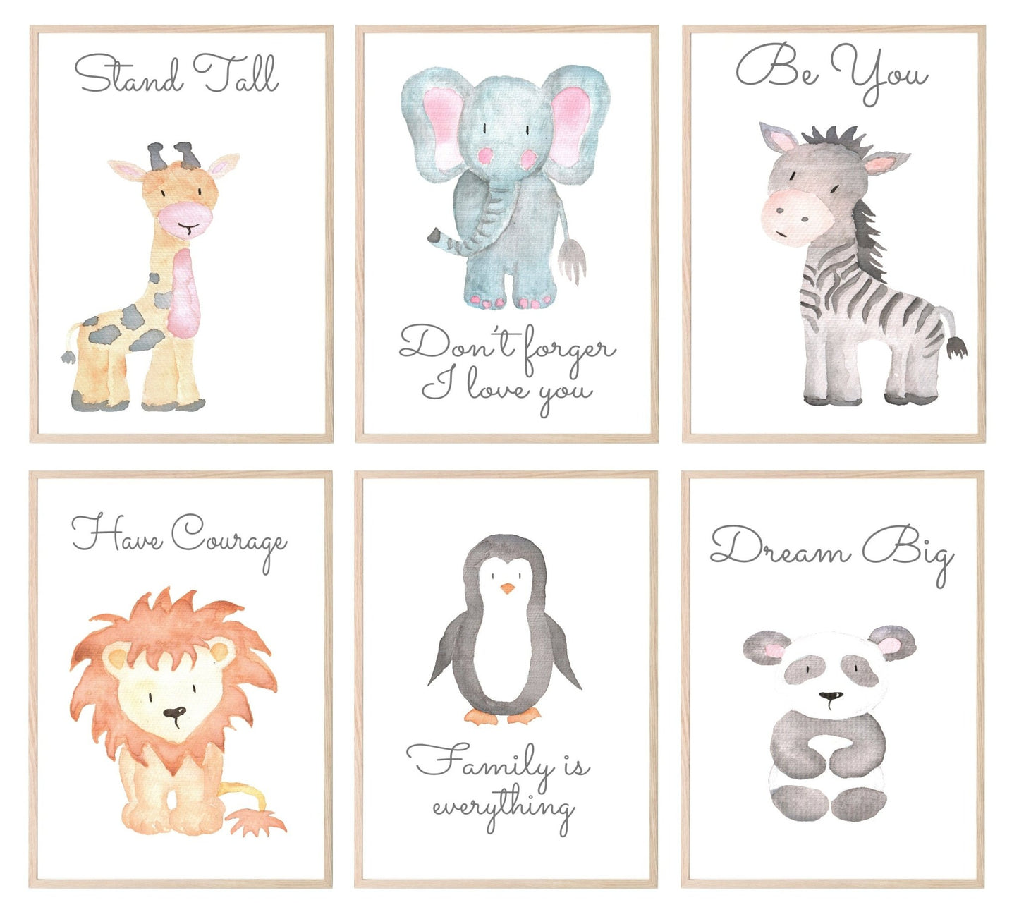 Cute Animals & Positive Quotes Prints in colour | Selection of Kids Wall Art