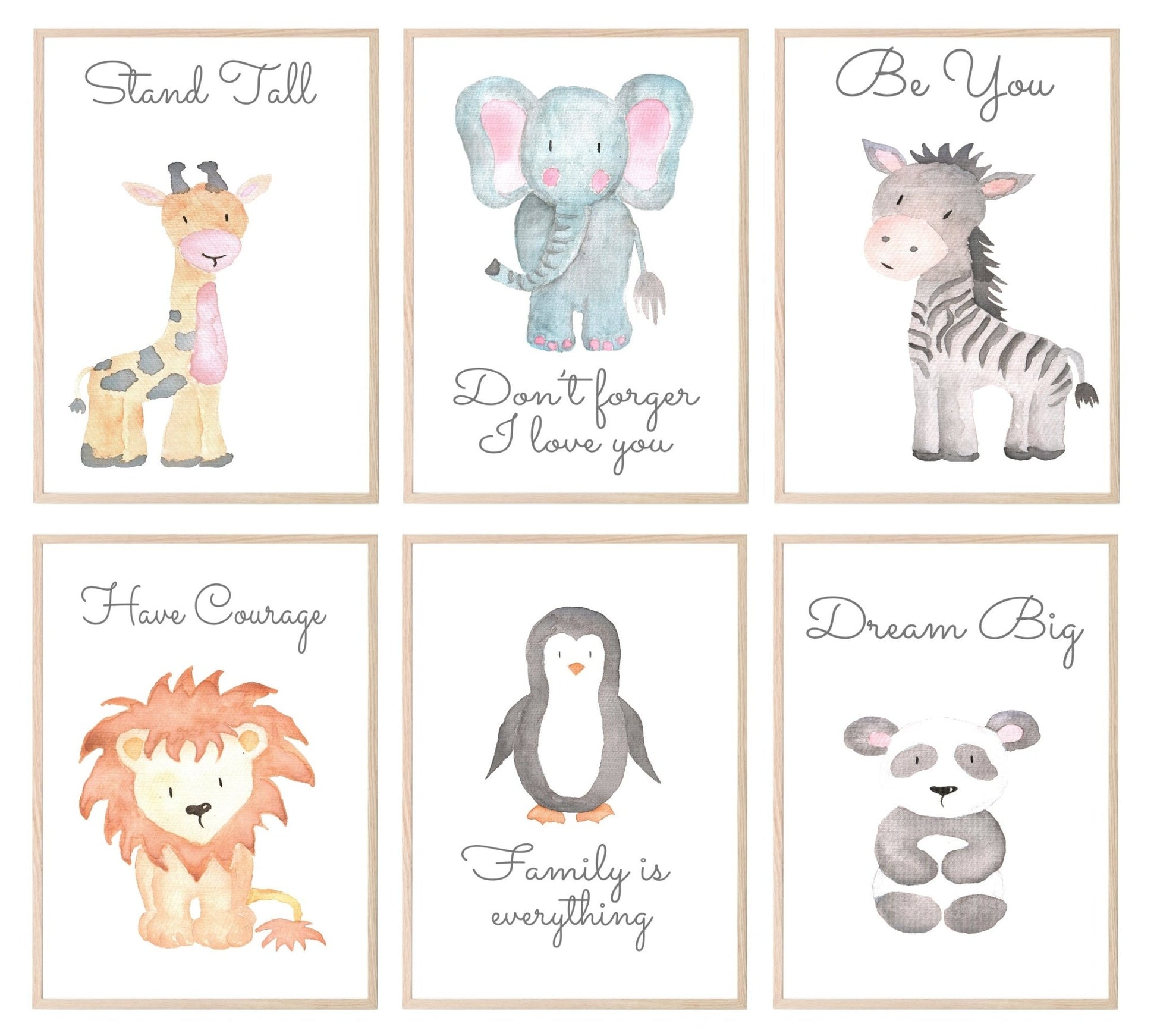 Cute Animals & Positive Quotes Prints in colour | Selection of Kids Wall Art