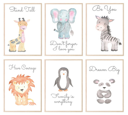 Cute Animals & Positive Quotes Prints in colour | Selection of Kids Wall Art