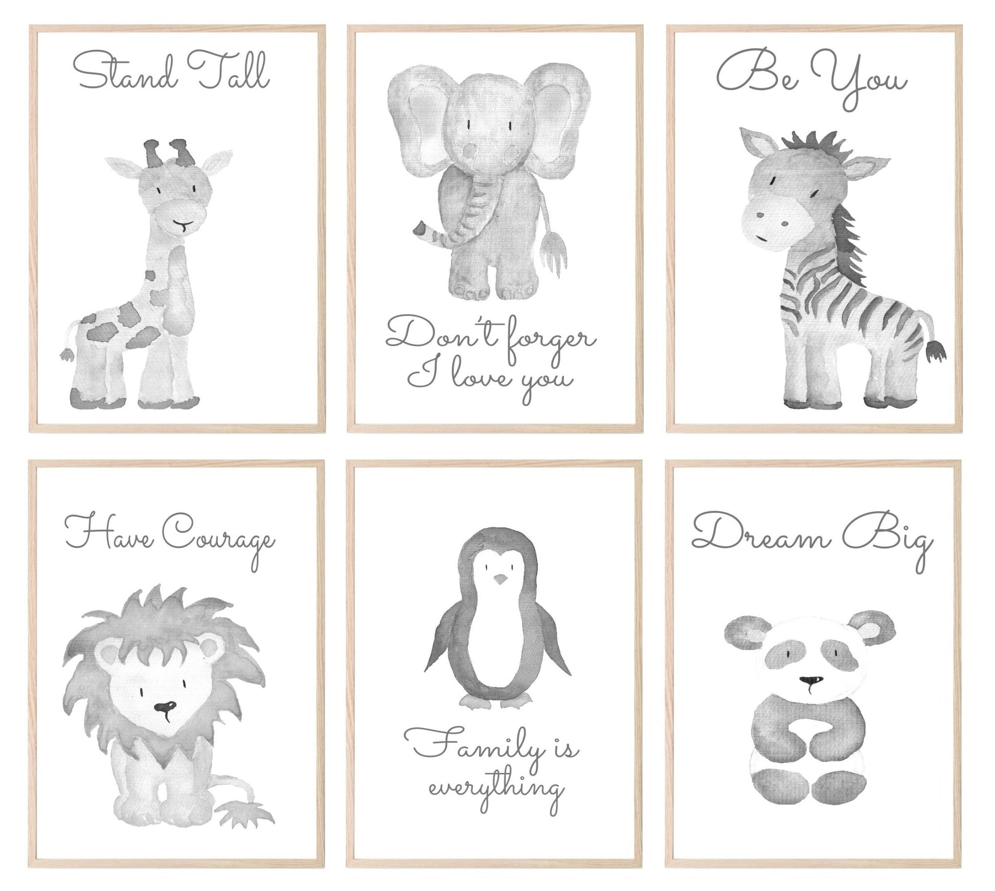 Cute Animals & Positive Quotes Prints in Greyscale | Selection of Kids Wall Art Grey Scale