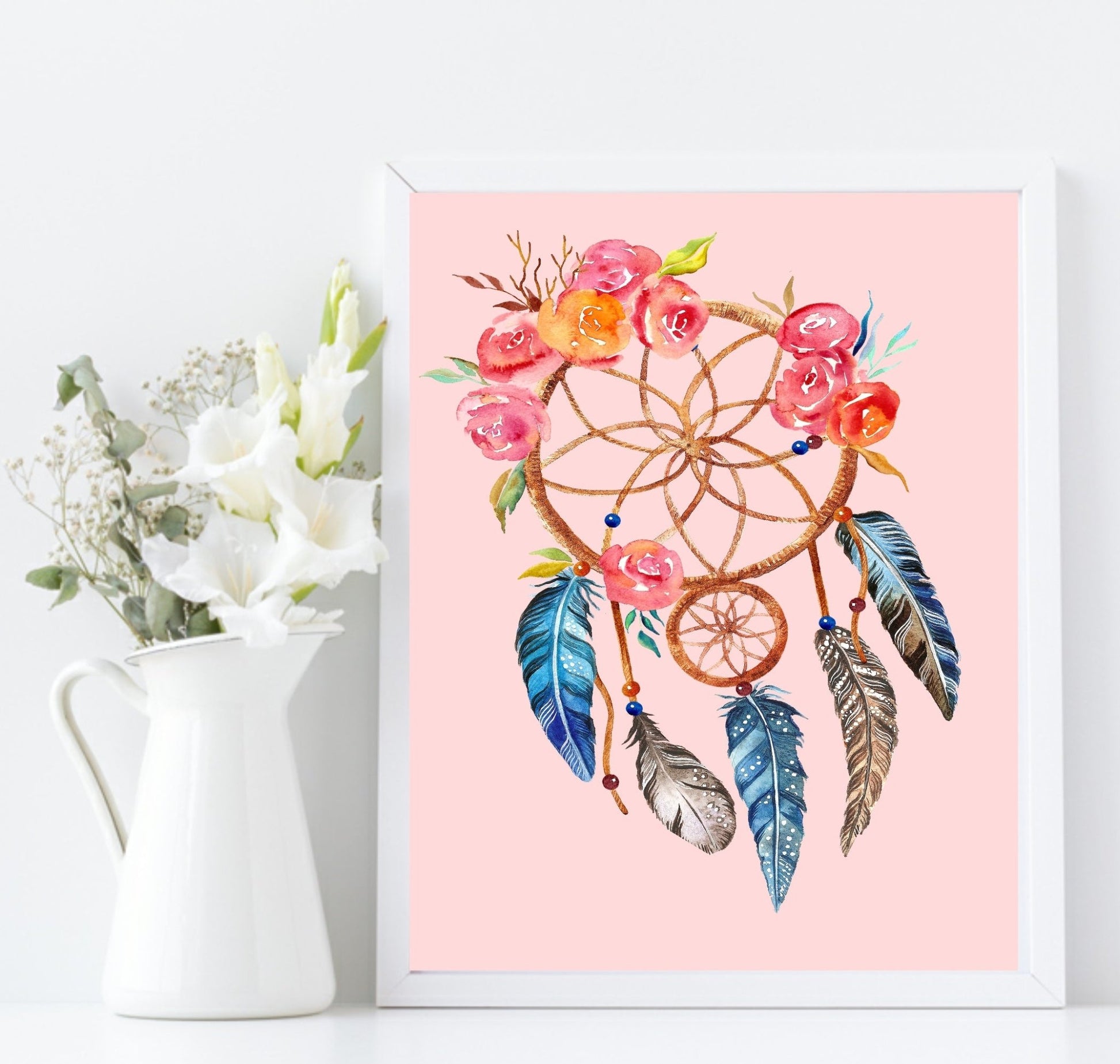 Dream Catcher Print | Whimsical Wall Art Pink