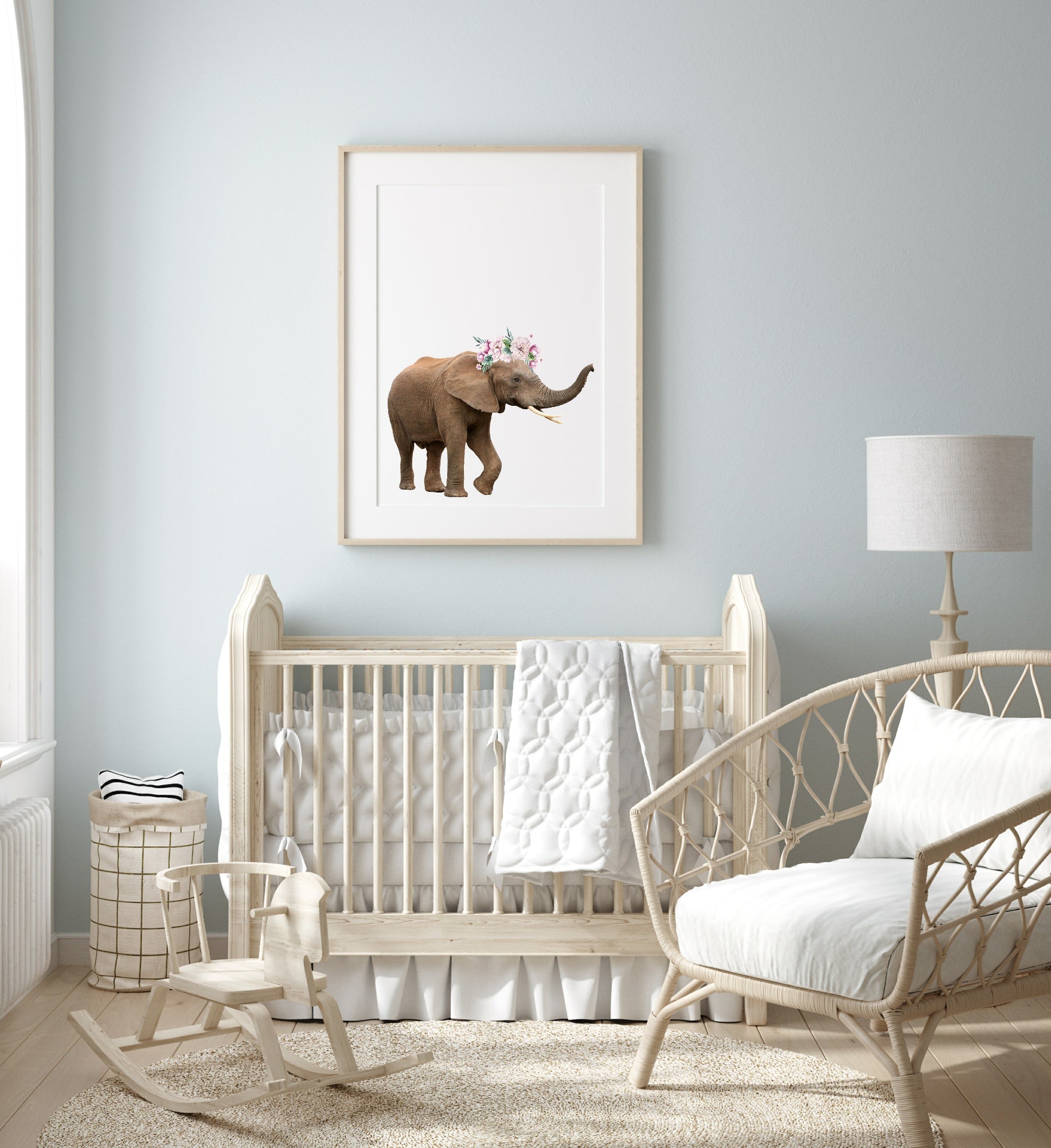 Elephant with Floral Crown | Kids Animal Wall Art