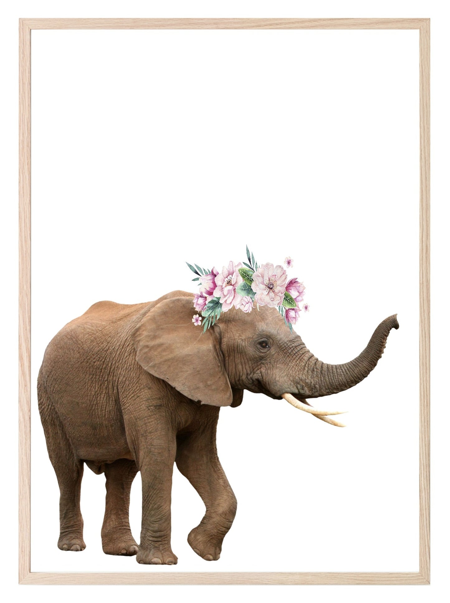 Elephant with Floral Crown | Kids Animal Wall Art