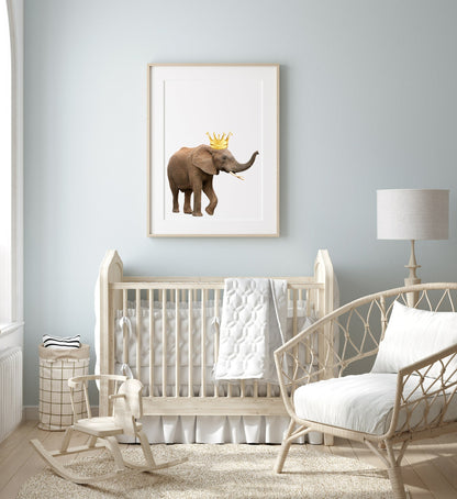 Elephant With Gold Crown Print | Animal Wall Art