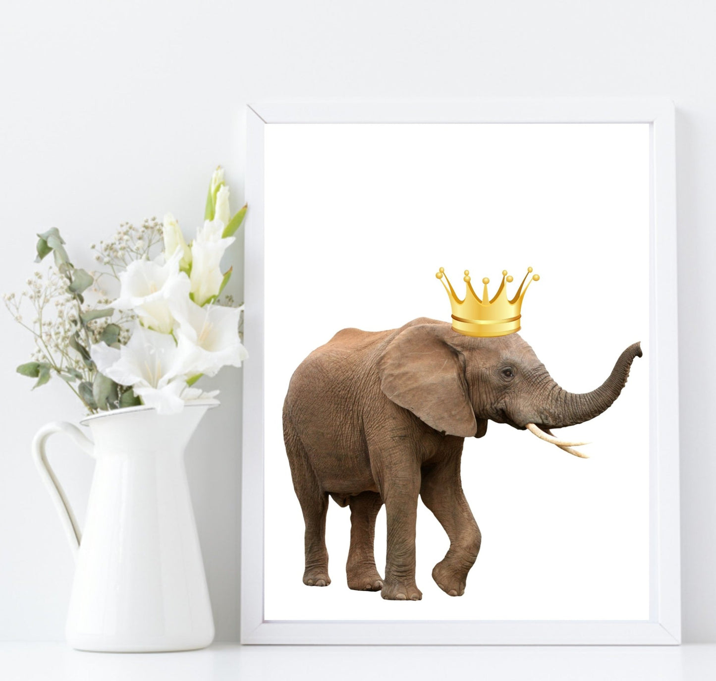 Elephant With Gold Crown Print | Animal Wall Art