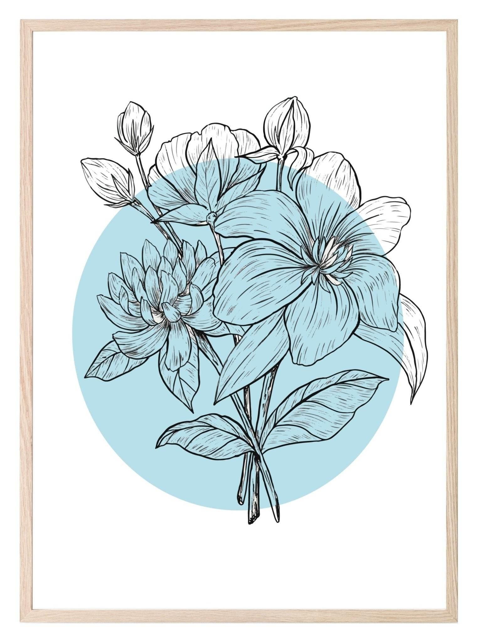 Floral Circle Print | Colour Block Wall Art | Various Colours Available - Larosier Prints