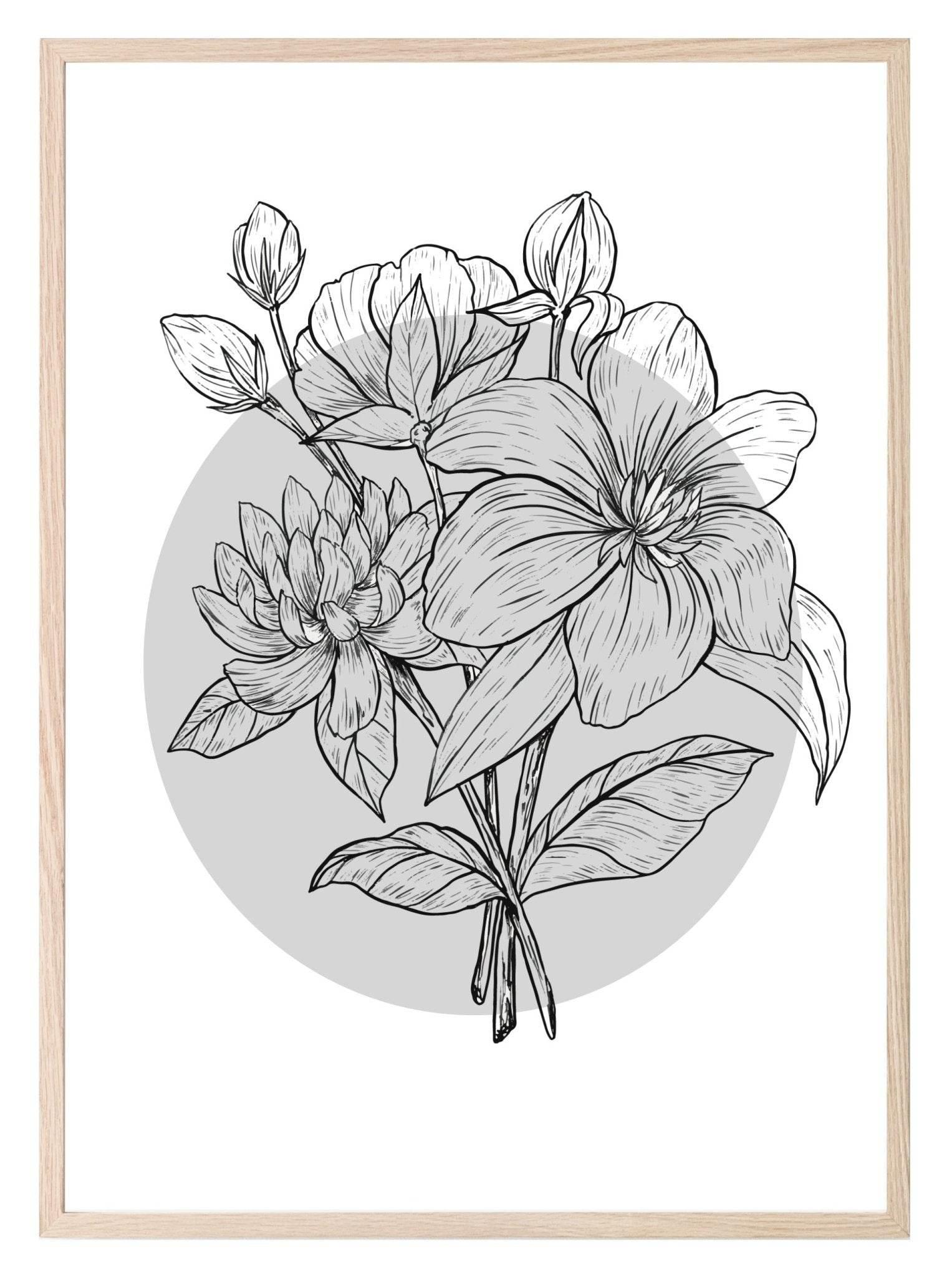 Floral Circle Print | Colour Block Wall Art | Various Colours Available - Larosier Prints