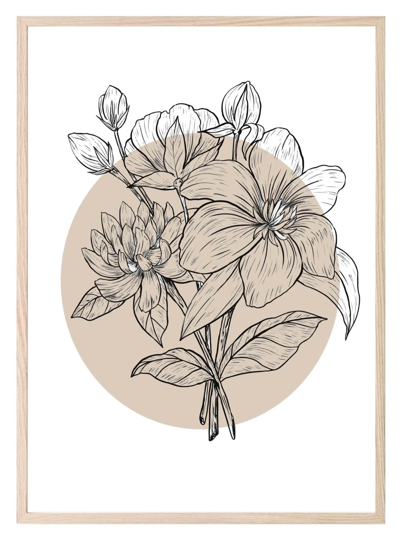 Floral Circle Print | Colour Block Wall Art | Various Colours Available - Larosier Prints