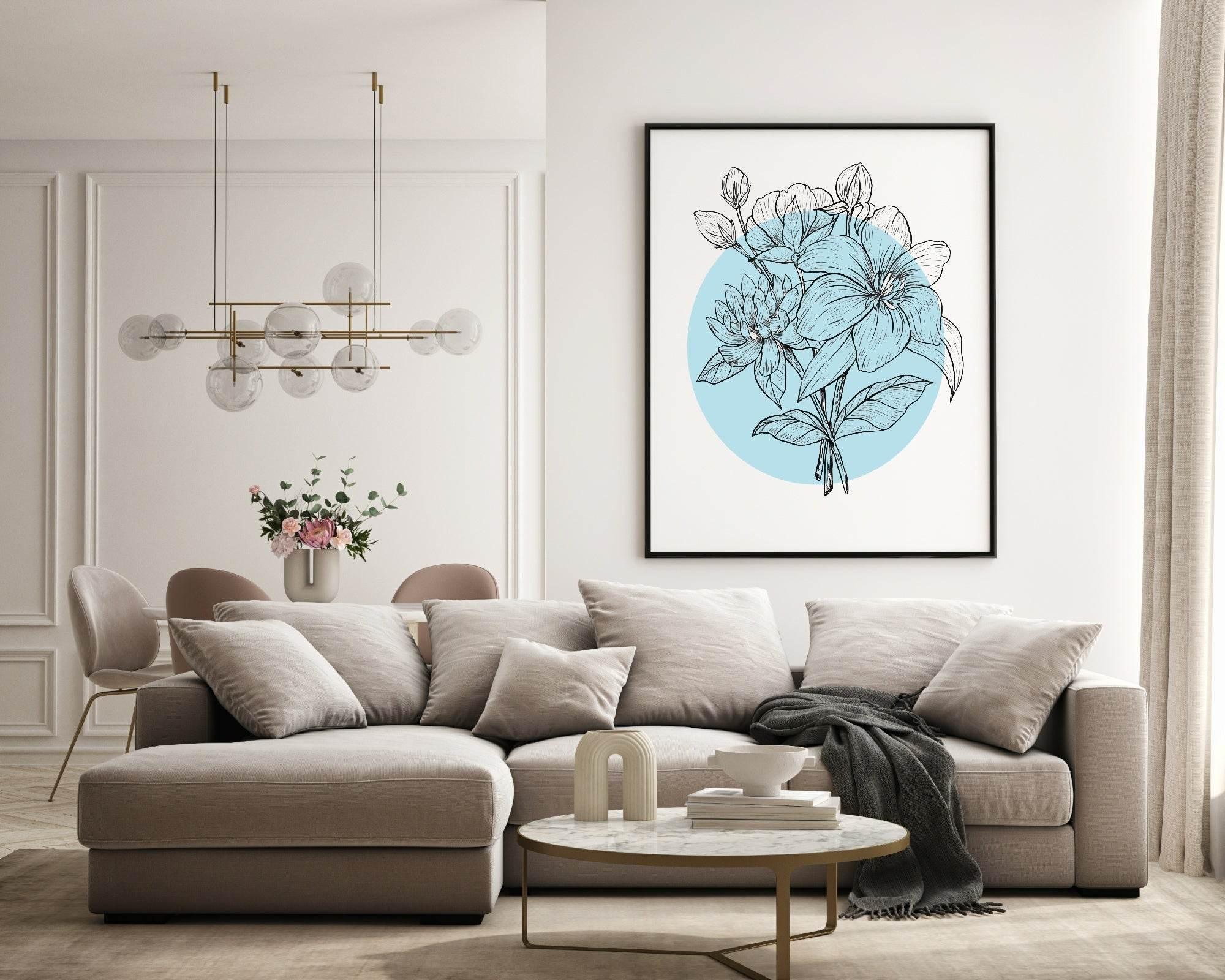 Floral Circle Print | Colour Block Wall Art | Various Colours Available - Larosier Prints