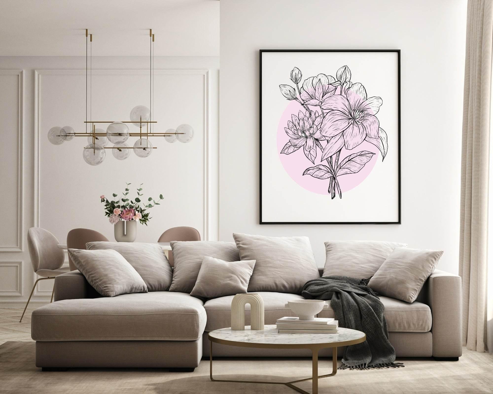 Floral Circle Print | Colour Block Wall Art | Various Colours Available - Larosier Prints