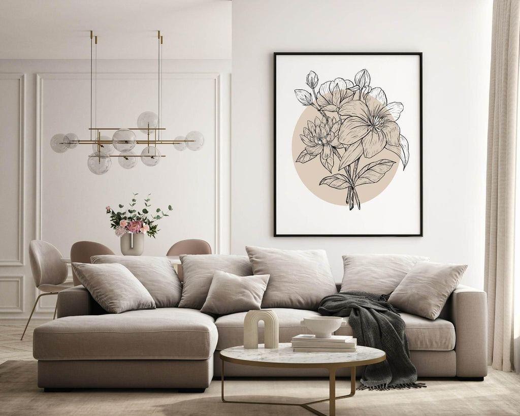 Floral Circle Print | Colour Block Wall Art | Various Colours Available - Larosier Prints