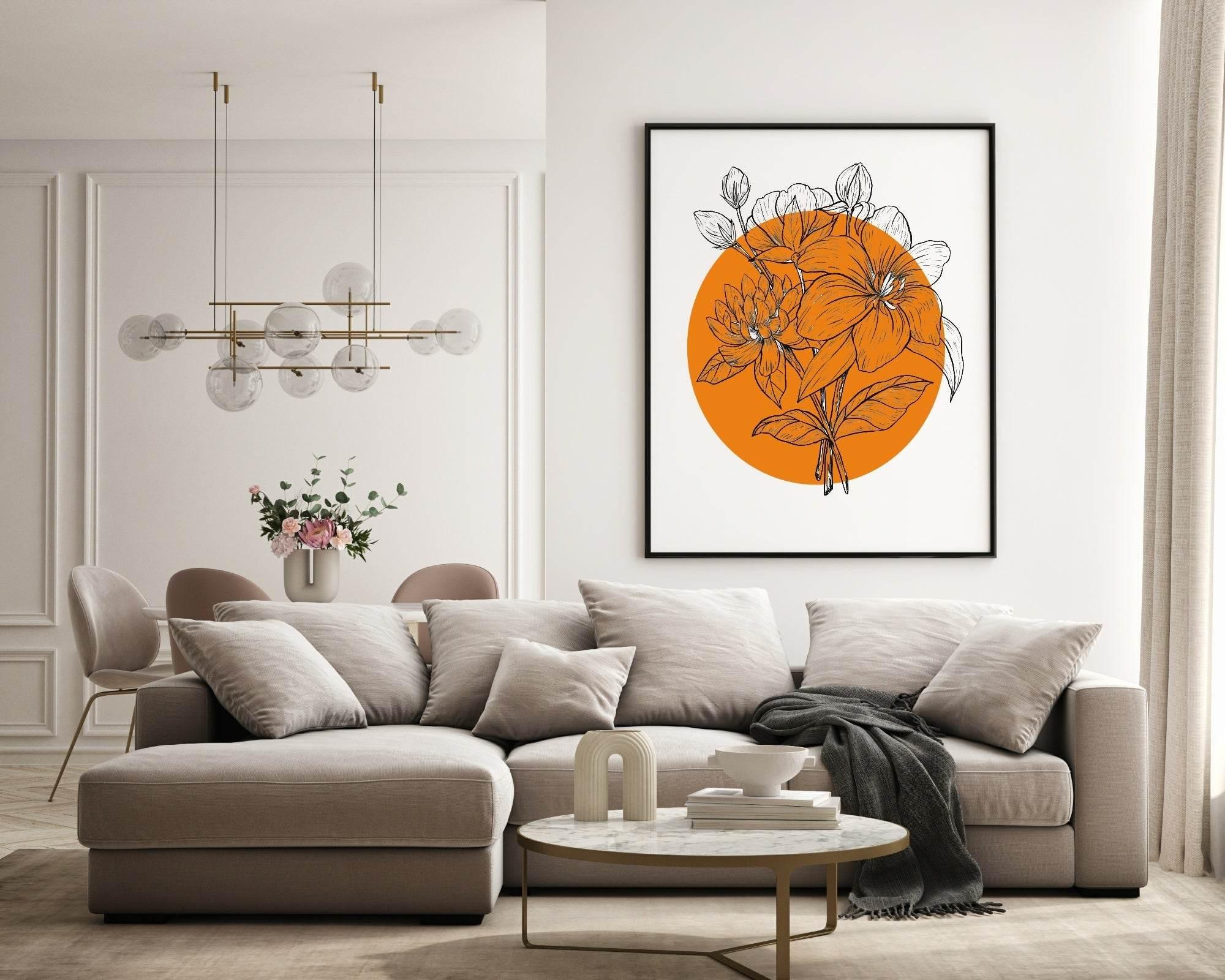 Floral Circle Print | Colour Block Wall Art | Various Colours Available - Larosier Prints