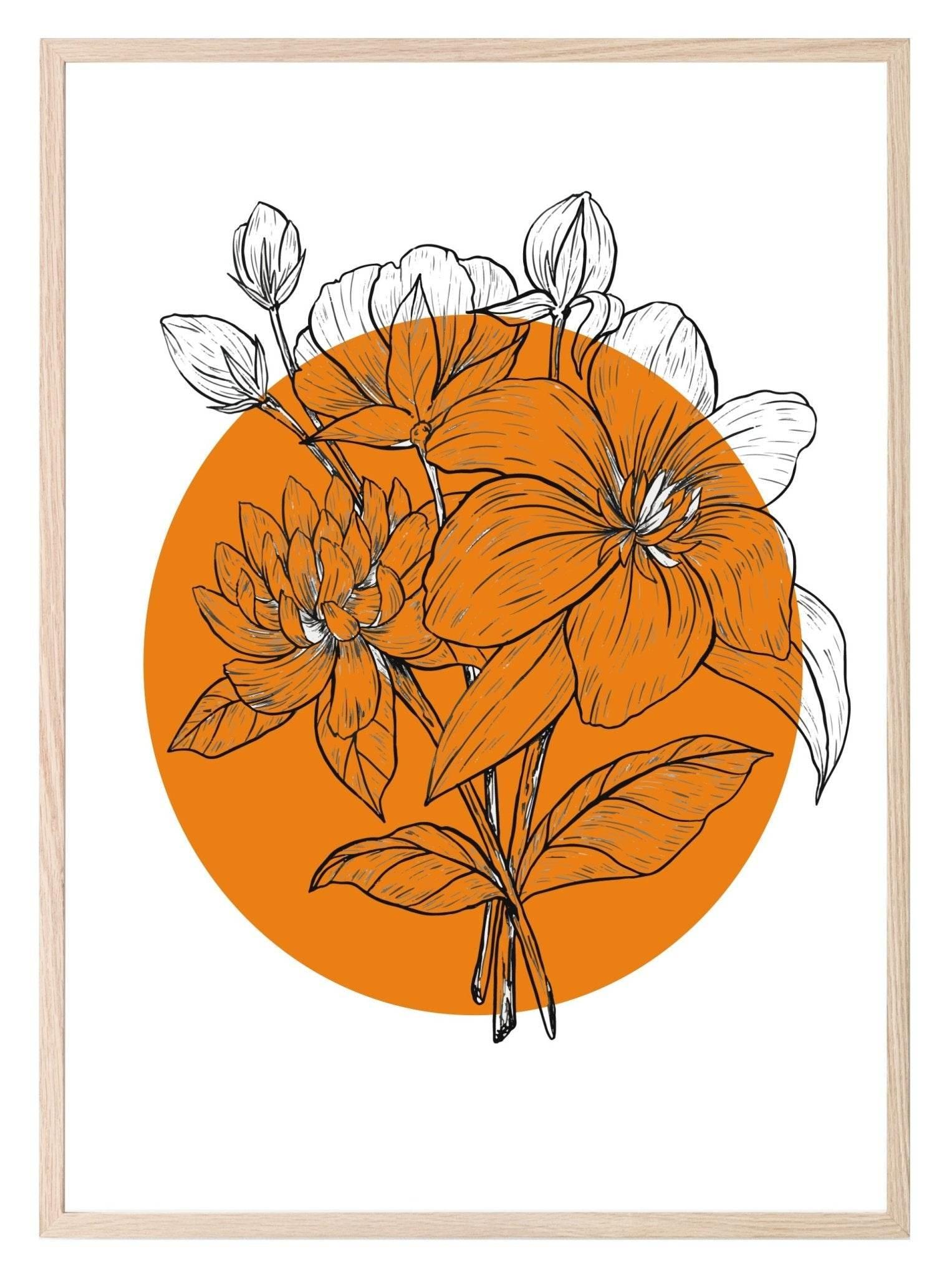 Floral Circle Print | Colour Block Wall Art | Various Colours Available - Larosier Prints