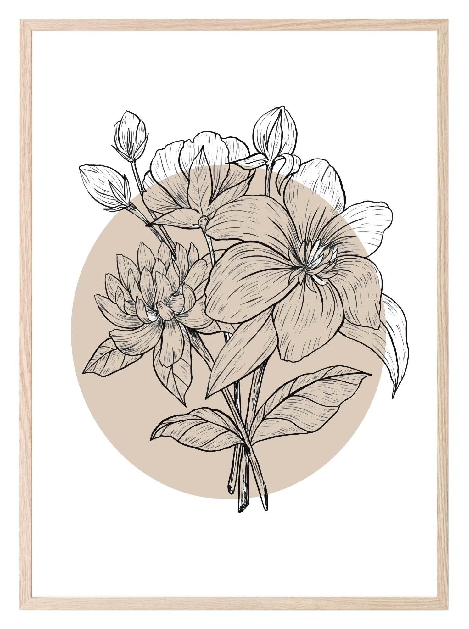 Floral Circle Print | Colour Block Wall Art | Various Colours Available - Larosier Prints