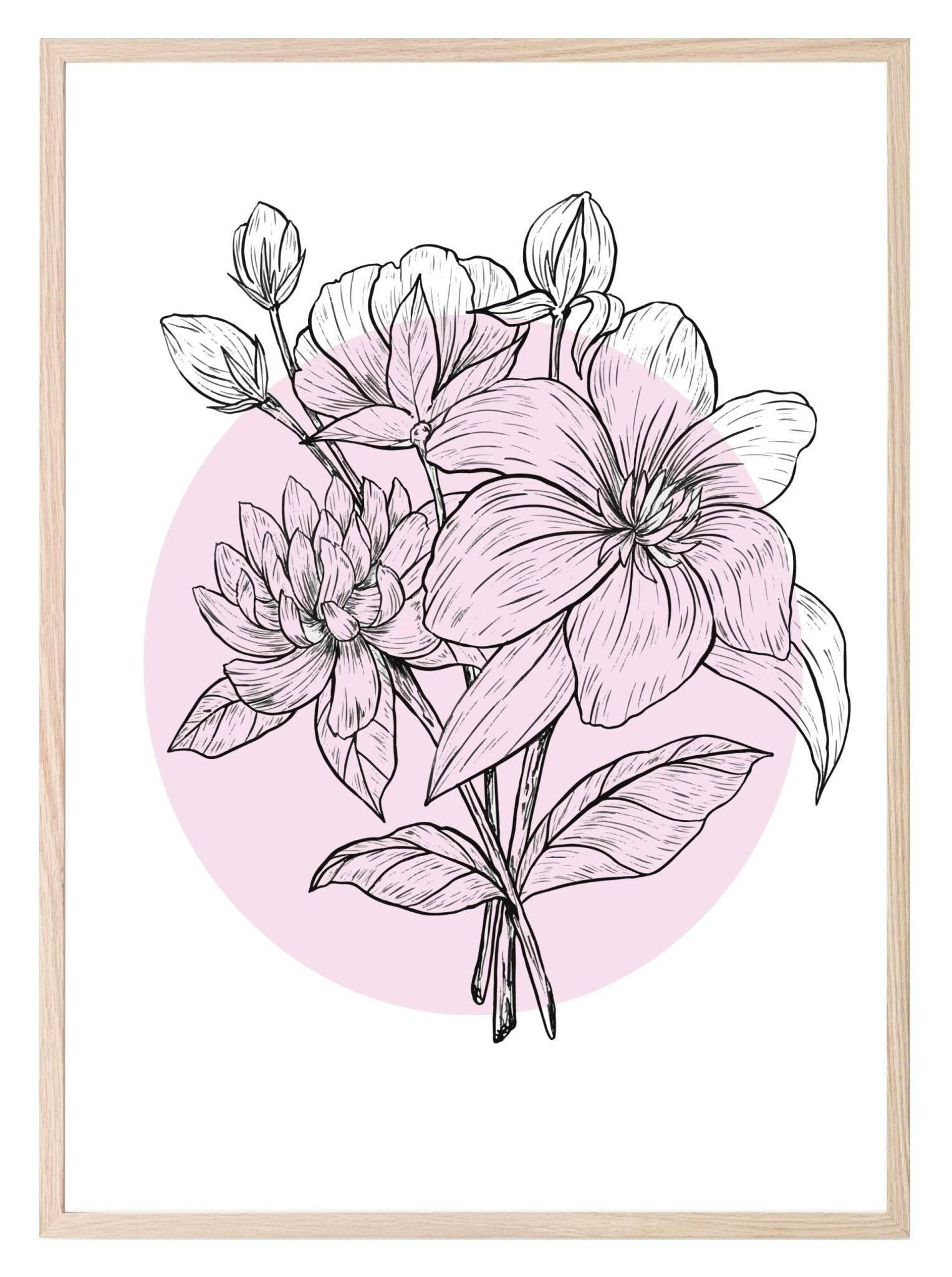 Floral Circle Print | Colour Block Wall Art | Various Colours Available - Larosier Prints