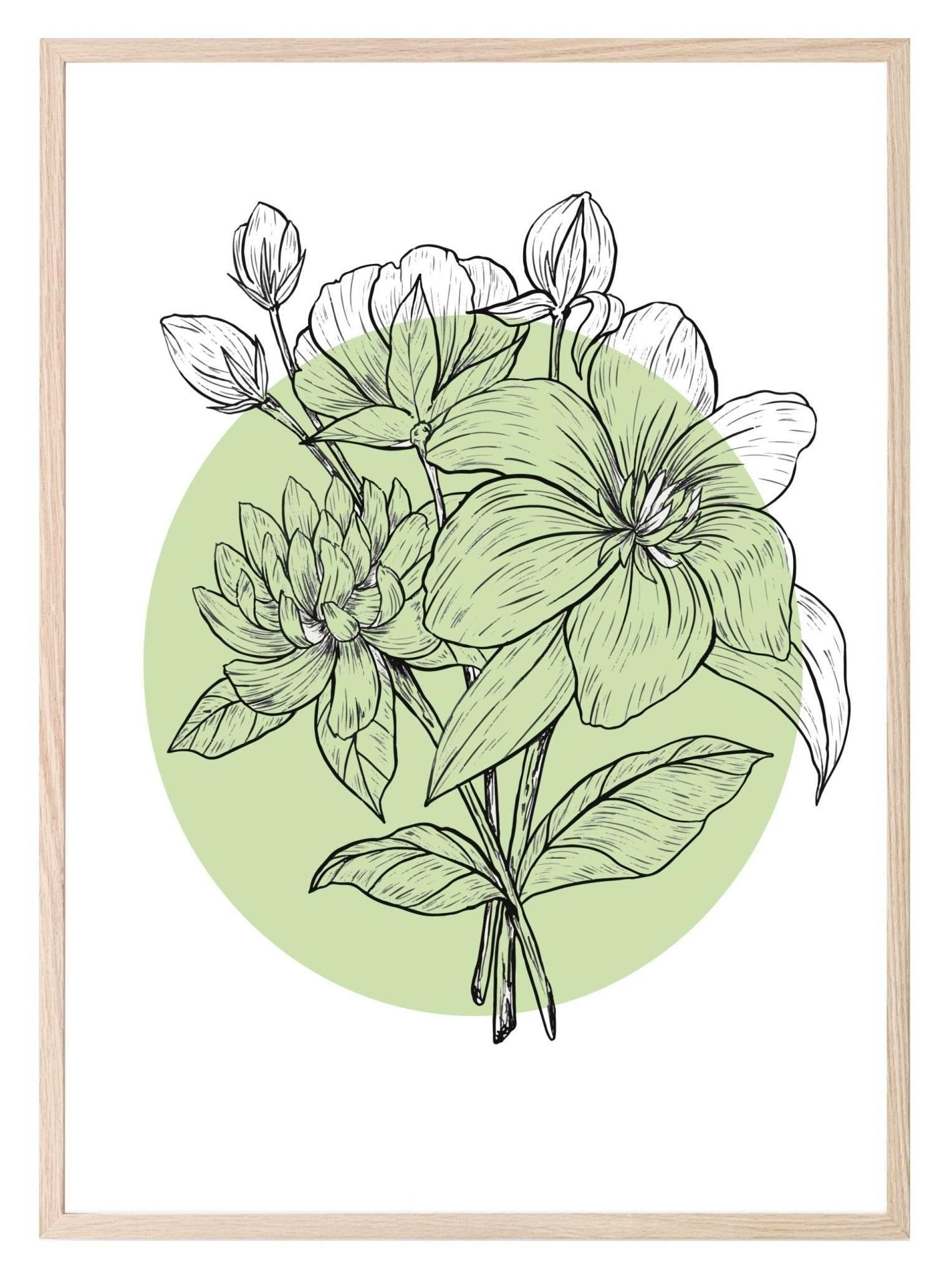 Floral Circle Print | Colour Block Wall Art | Various Colours Available - Larosier Prints